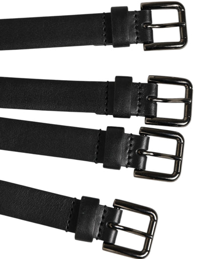 Dolce & Gabbana Black Leather 4-Strap Metal Multi-Buckle Belt