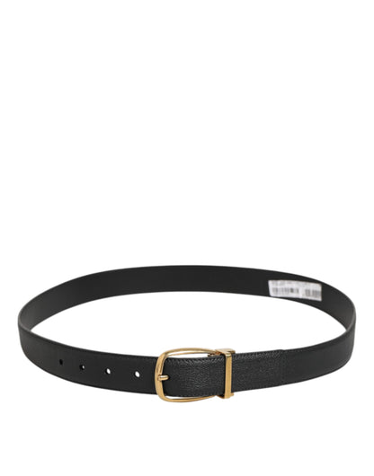 Dolce & Gabbana Black Leather Classic Metal Logo Buckle Belt