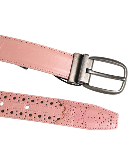 Dolce & Gabbana Pink Leather Perforated Detailing Buckle Belt