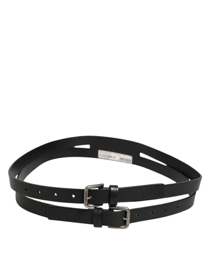 Dolce & Gabbana Black Double Strap Leather Gold Buckle Belt