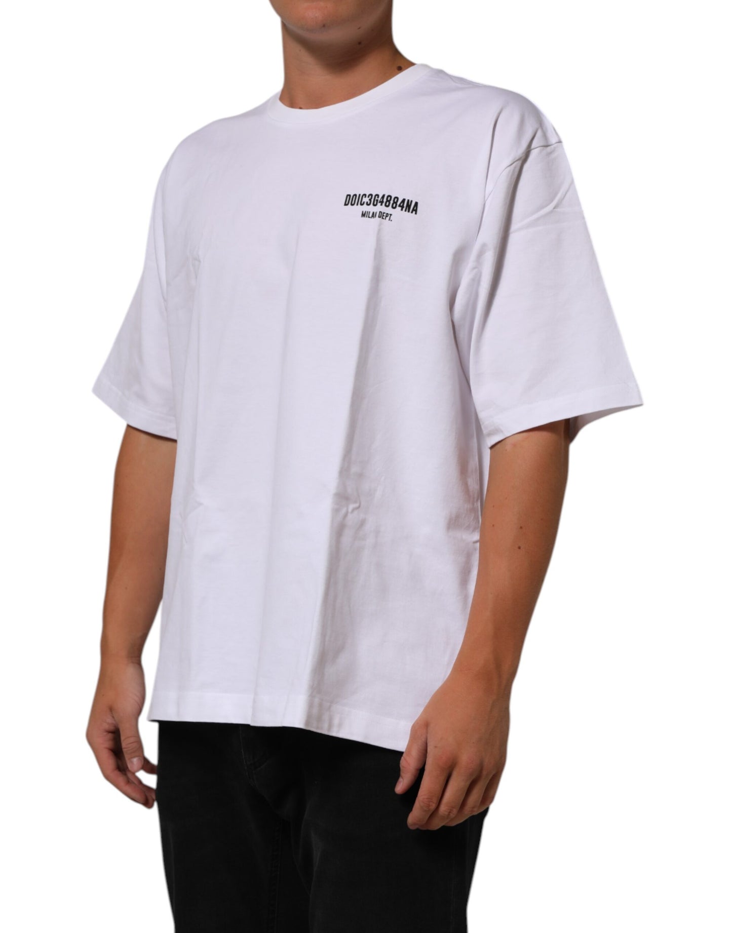 تي شيرت دولتشي آند غابانا أبيض قطني بطبعة شعار ورقبة دائرية