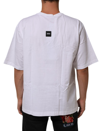 تي شيرت دولتشي آند غابانا أبيض قطني بطبعة شعار ورقبة دائرية