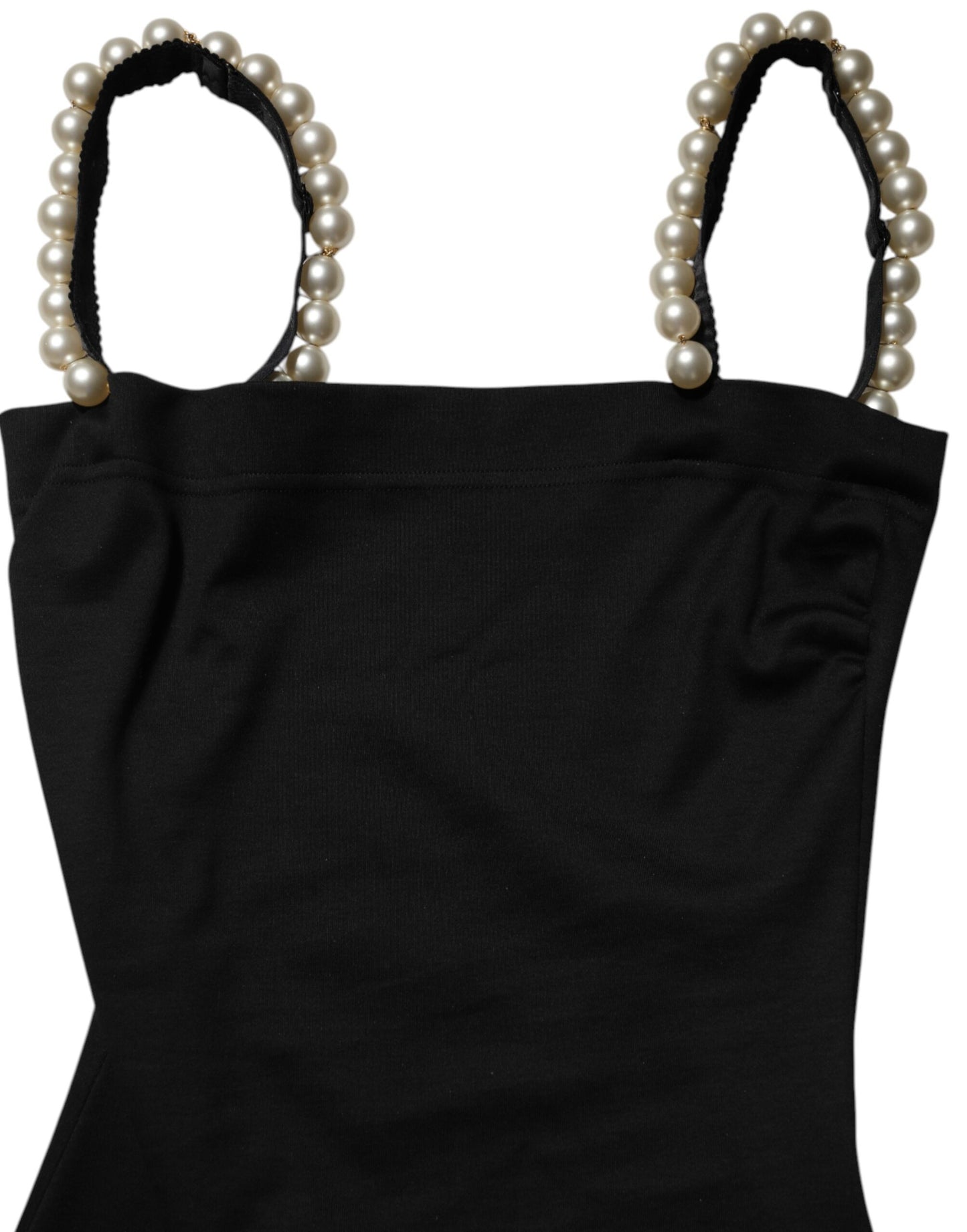 فستان دولتشي آند غابانا قصير من القطن باللون الأسود مع لؤلؤ صناعي