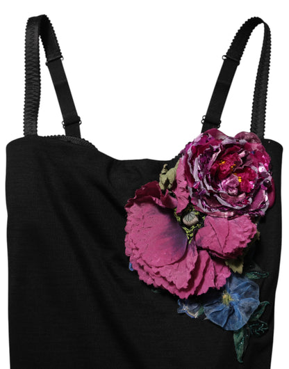 فستان دولتشي آند غابانا ضيق مزين بالزهور السوداء