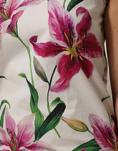 فستان دولتشي آند غابانا الأبيض القطني المزهر بدون أكمام