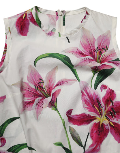 فستان دولتشي آند غابانا الأبيض القطني المزهر بدون أكمام