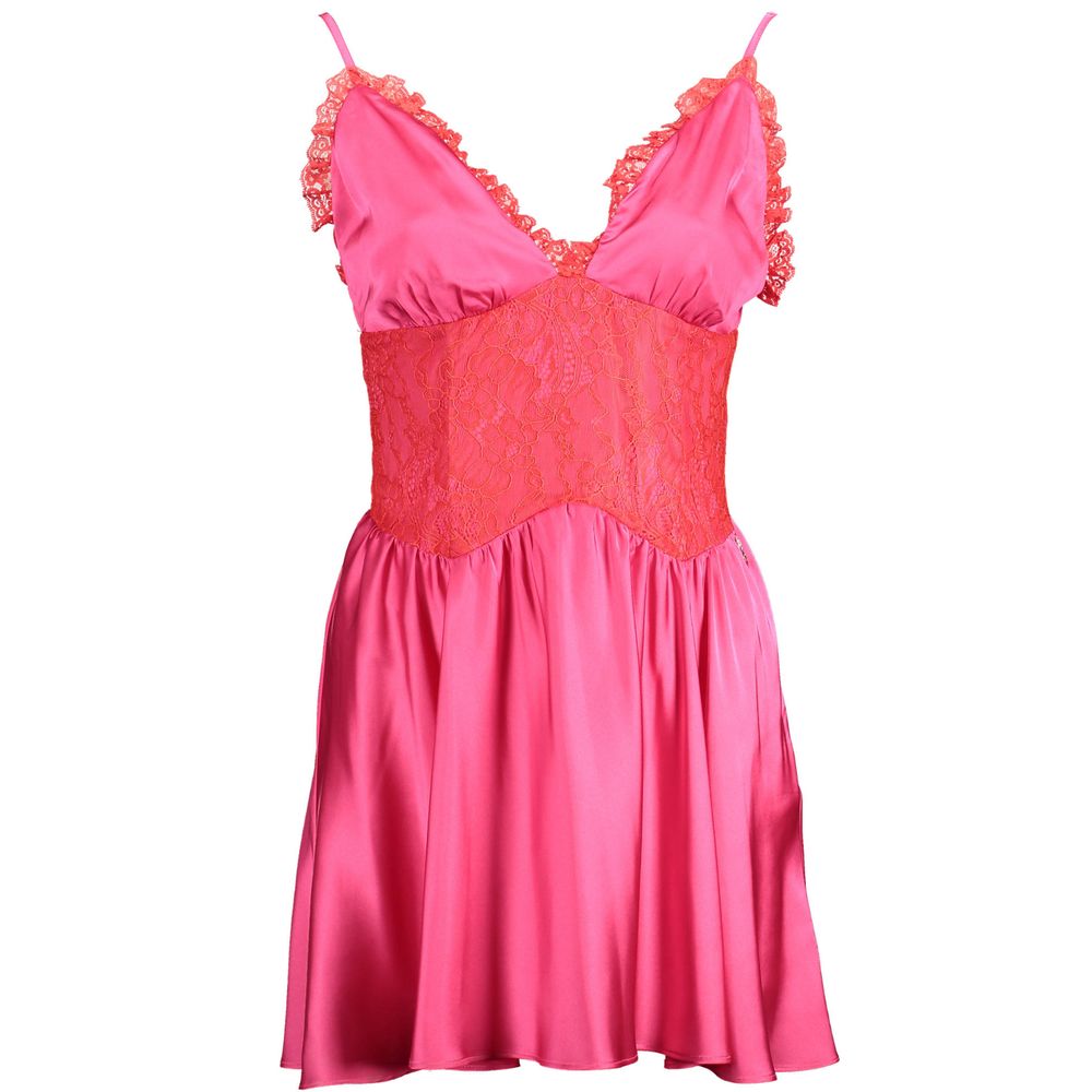 Gaelle Paris Pink Cotton Women Dress with Lace Detail