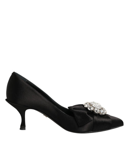 Dolce & Gabbana Black Satin Bow Crystal Embellishment Pumps Shoes