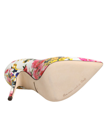 Dolce & Gabbana White Floral Leather High Heels Pumps Shoes
