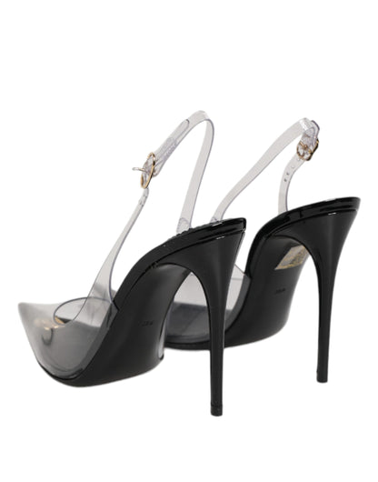 Dolce & Gabbana Black Leather Clear PVC Slingback Pumps Shoes
