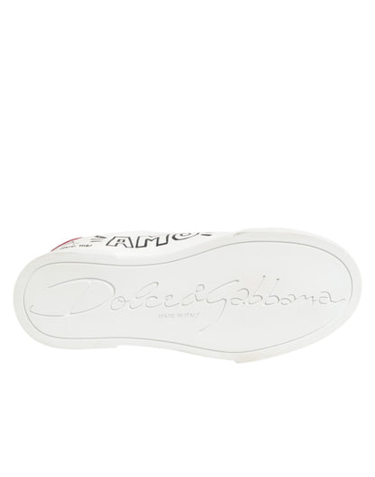 Dolce & Gabbana White Leather Graffiti Low Top Sneakers Shoes