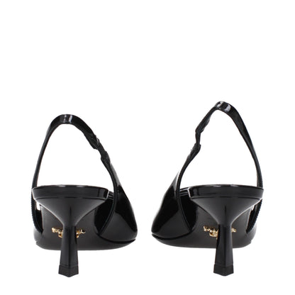 Prada Black Leather Mid Heel Pumps