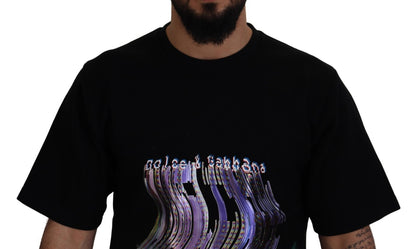 تي شيرت دولتشي آند غابانا قطني أسود مطبوع برقبة دائرية