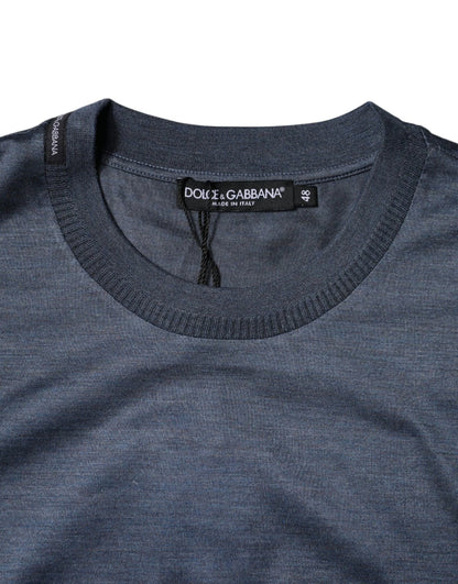 تيشيرت رجالي من دولتشي آند غابانا، أزرق من الحرير، بياقة دائرية وأكمام قصيرة