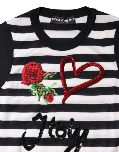 بلوزة دولتشي آند غابانا بدون أكمام من الحرير الكشمير باللونين الأبيض والأسود