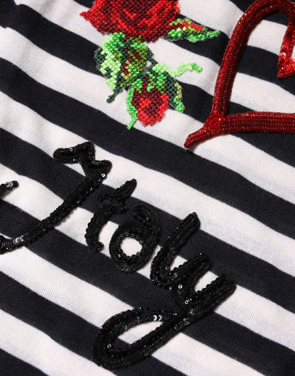 بلوزة دولتشي آند غابانا بدون أكمام من الحرير الكشمير باللونين الأبيض والأسود