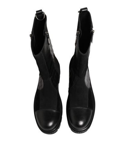 حذاء بوت أسود من الجلد المرقّع بارتفاع متوسط ​​من دولتشي آند غابانا