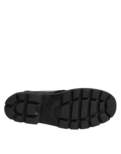 حذاء بوت أسود من الجلد المرقّع بارتفاع متوسط ​​من دولتشي آند غابانا