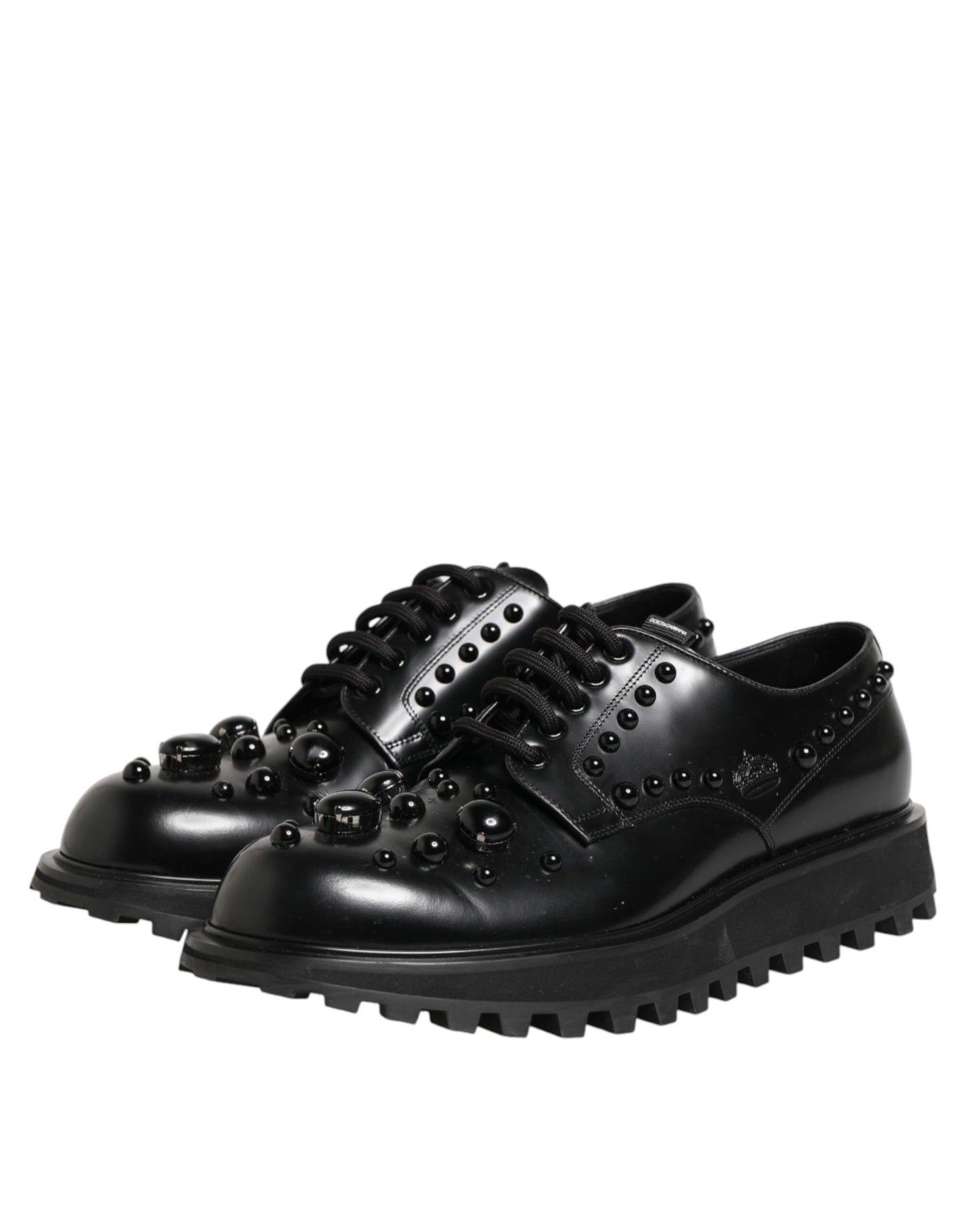 Dolce & Gabbana Black Leather Studded Men Formal Derby  Shoes