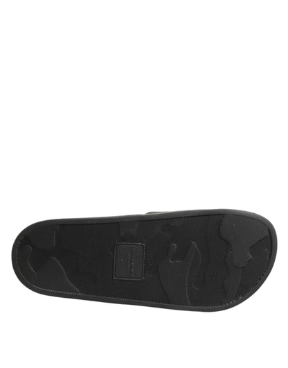 صندل دولتشي آند غابانا أسود من الجلد للشاطئ