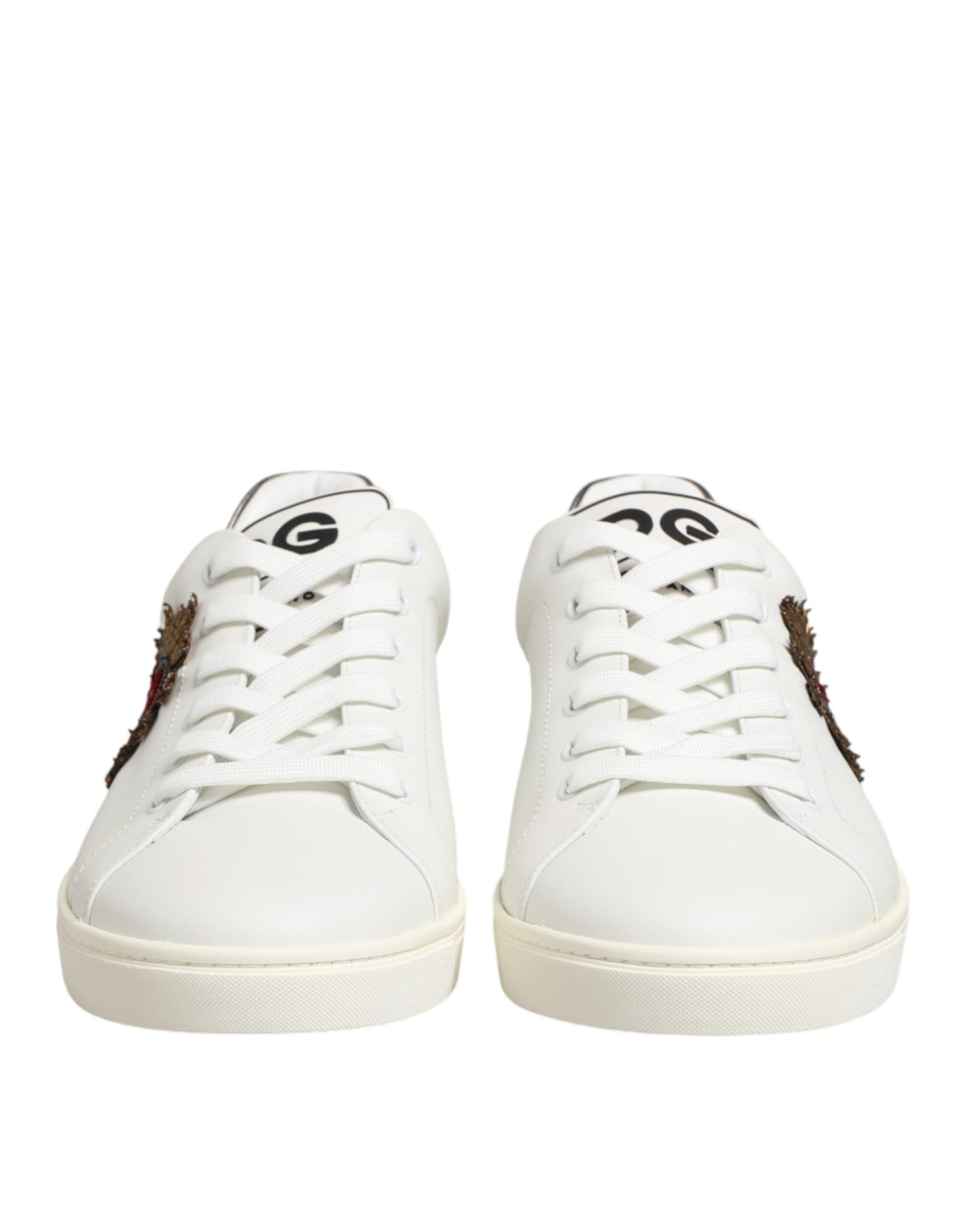 Dolce & Gabbana White Leather Heart Embellished Sneakers Shoes