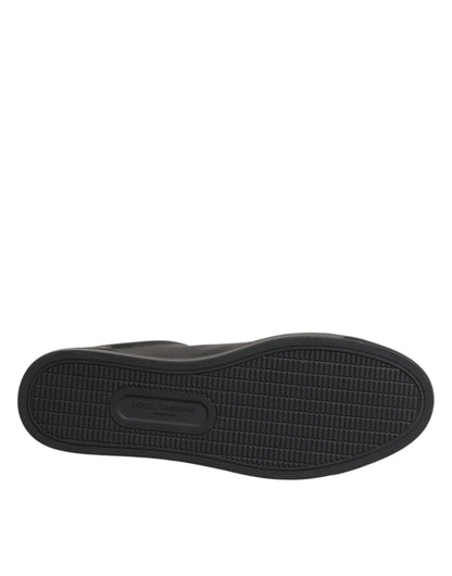 Dolce & Gabbana Black Leather Heart Embellished Sneakers Shoes