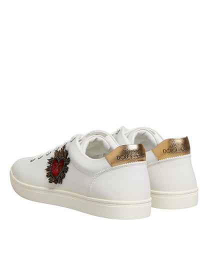 Dolce & Gabbana White Heart Embellished Sneakers Shoes
