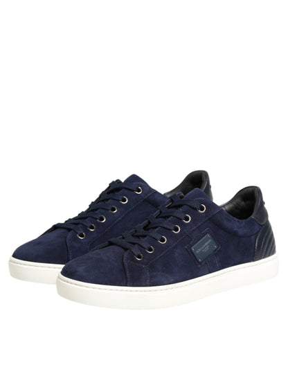 Dolce & Gabbana Blue Leather Suede Low Top Sneakers Shoes