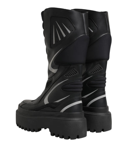 Dolce & Gabbana Black Leather Mid Calf Biker Boots Shoes
