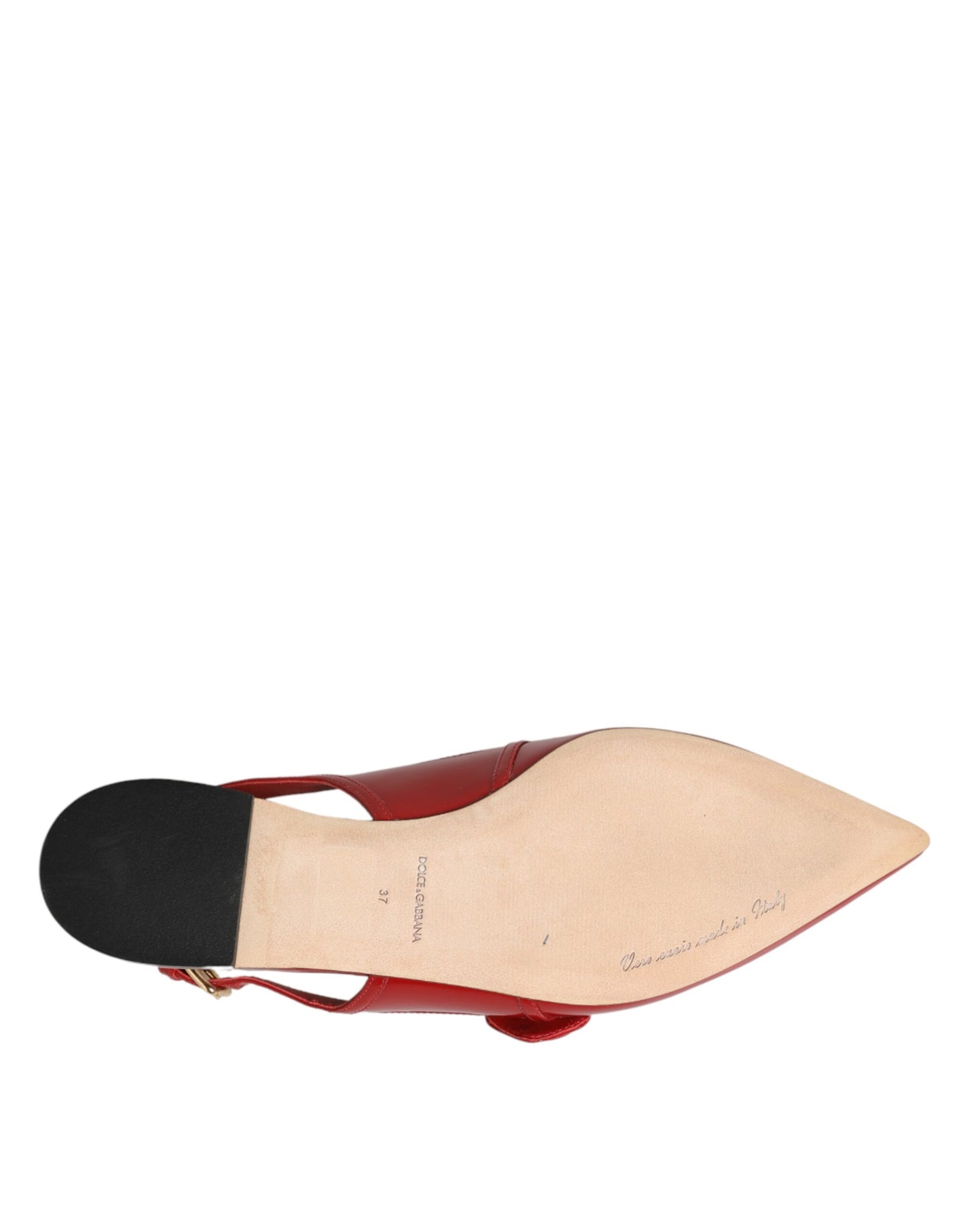 حذاء دولتشي آند غابانا جلدي أحمر مفتوح من الخلف، صندل مسطح