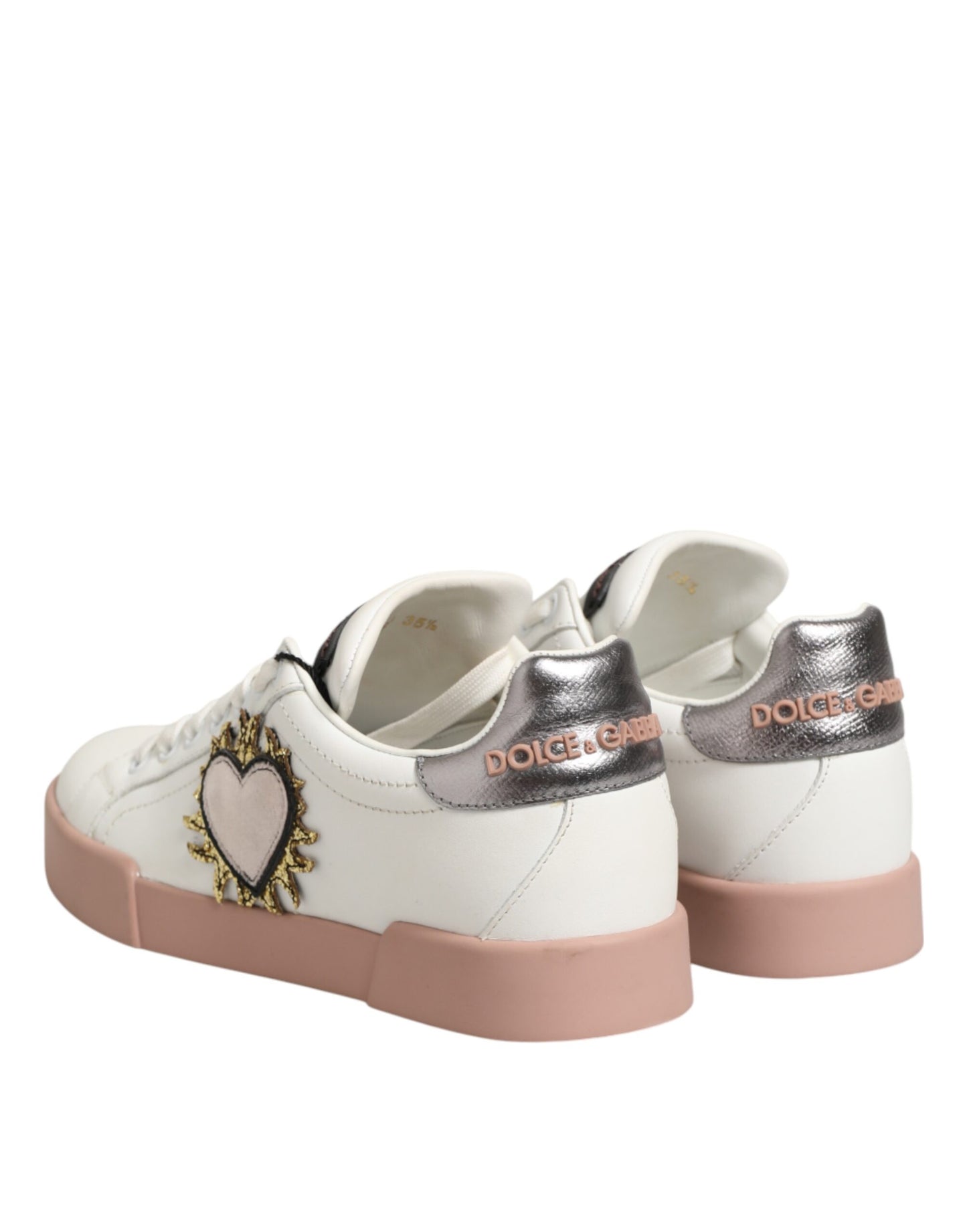 Dolce & Gabbana White Leather Sacred Heart Sneakers Shoes