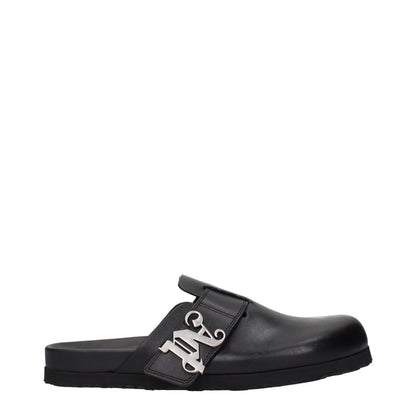 Palm Angels Black Leather Slippers