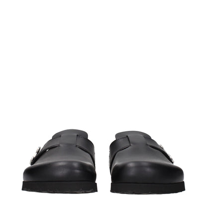 Palm Angels Black Leather Slippers