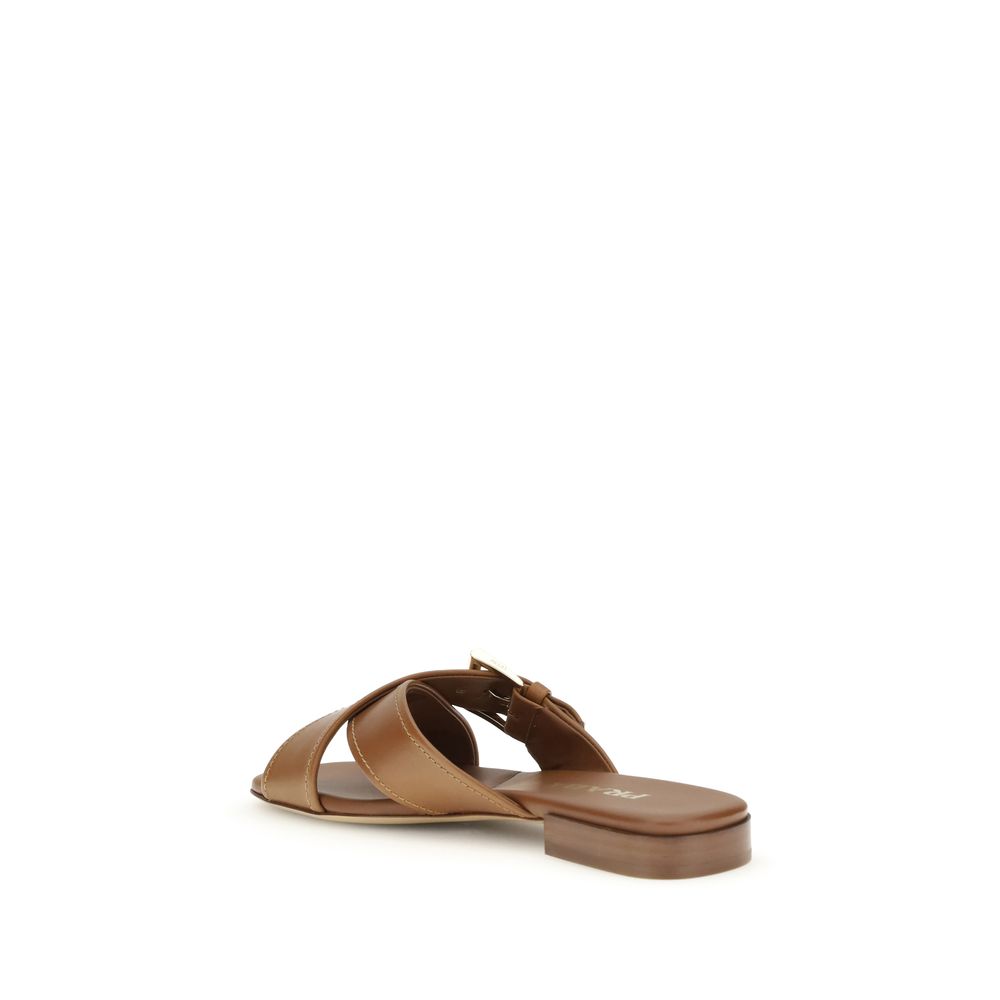 Prada Brown Calf Leather Bos Taurus Flat Sandals