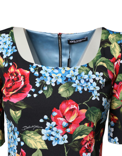 فستان دولتشي آند غابانا أسود بطبعة زهور من الفيسكوز متوسط ​​الطول