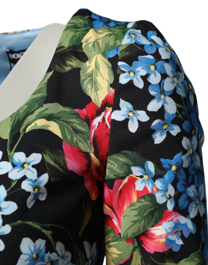 فستان دولتشي آند غابانا أسود بطبعة زهور من الفيسكوز متوسط ​​الطول