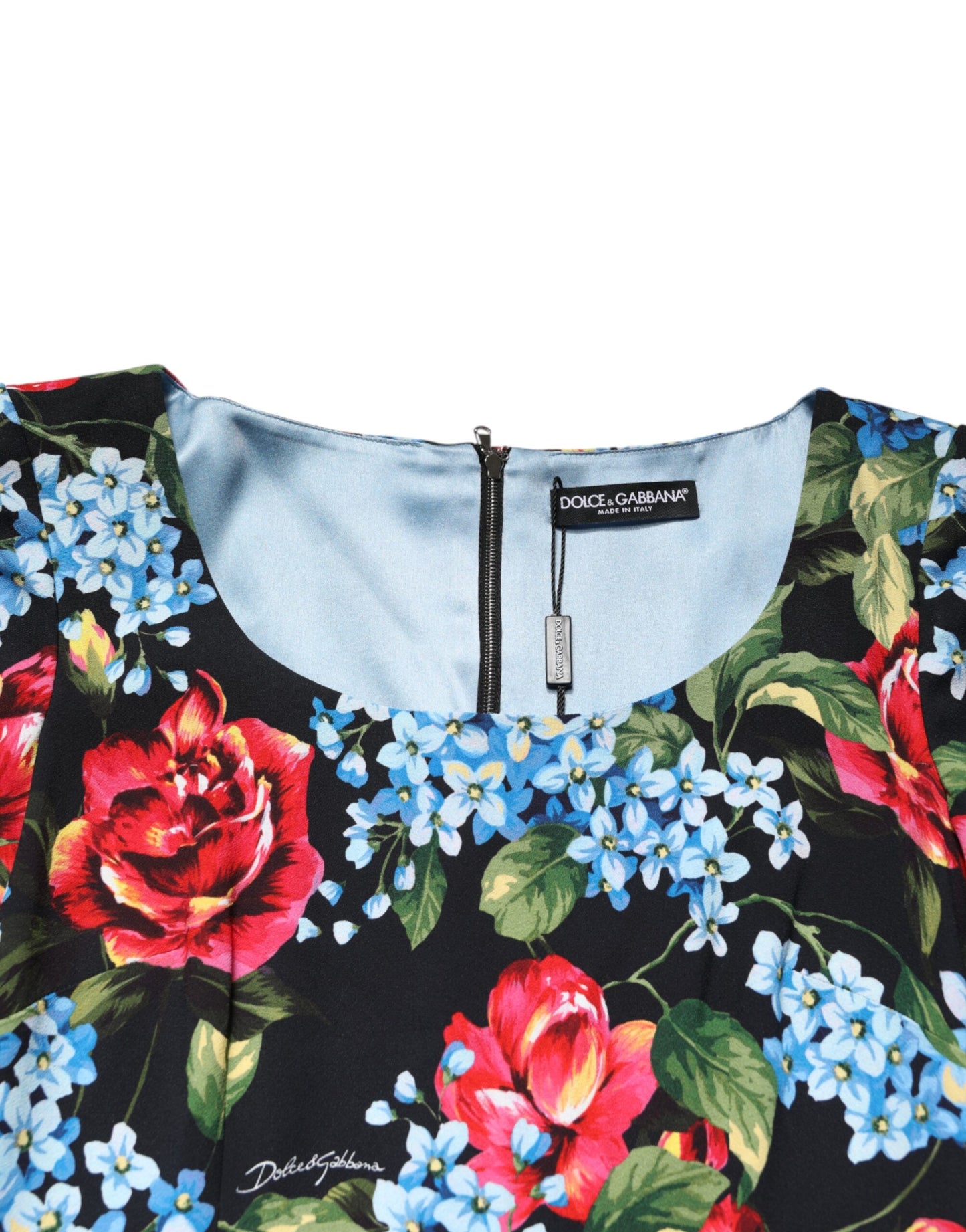 فستان دولتشي آند غابانا أسود بطبعة زهور من الفيسكوز متوسط ​​الطول