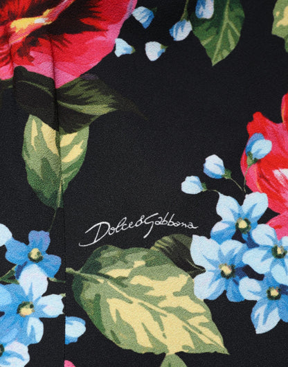 فستان دولتشي آند غابانا أسود بطبعة زهور من الفيسكوز متوسط ​​الطول