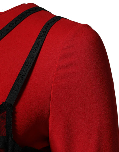 فستان دولتشي آند غابانا متوسط ​​الطول من كادي باللون الأسود والأحمر مع حمالة صدر متباينة