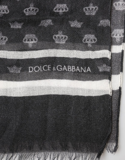 Dolce & Gabbana Black Crown Cashmere Neck Wrap Shawl Scarf