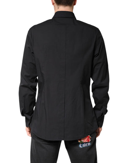 قميص رجالي رسمي من القطن باللون الأسود الذهبي من دولتشي آند غابانا