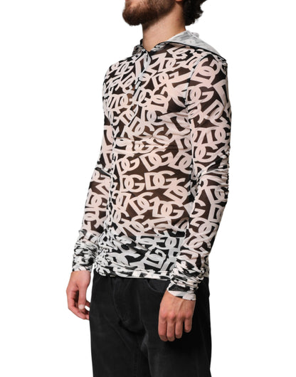 بلوزة دولتشي آند غابانا بيضاء بأكمام طويلة وياقة مدورة وشعار DG