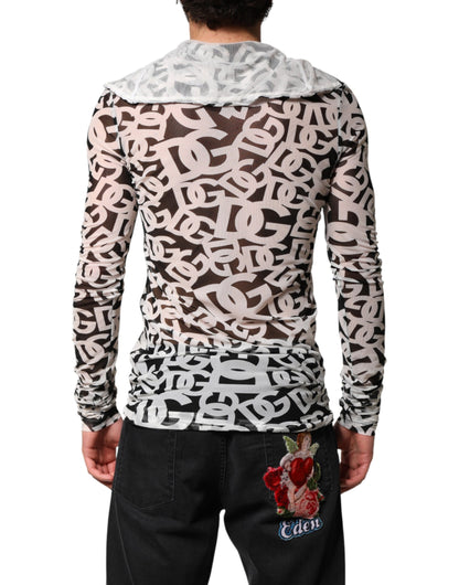 بلوزة دولتشي آند غابانا بيضاء بأكمام طويلة وياقة مدورة وشعار DG