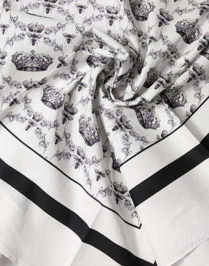 Dolce & Gabbana White Crown Cotton Men Square Foulard Scarf