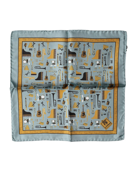 Dolce & Gabbana Blue Jazz Club Square Handkerchief Scarf
