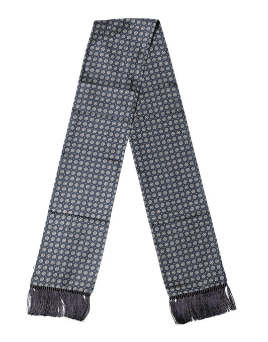 Dolce & Gabbana Blue Patterned Fringes Neck Foulard Scarf