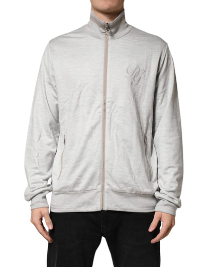 Dolce & Gabbana Light Gray Cotton Zipped Cardigan Sweater
