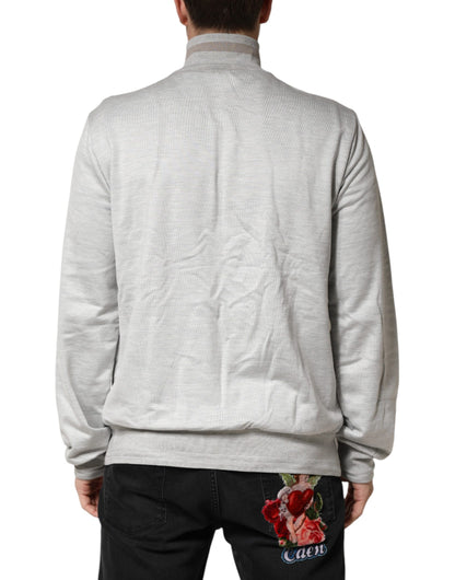 Dolce & Gabbana Light Gray Cotton Zipped Cardigan Sweater