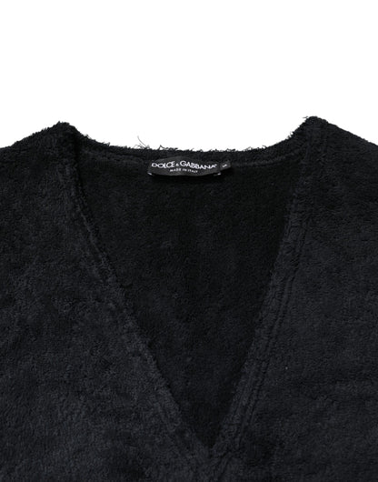 Dolce & Gabbana Black Cotton V-Neck Men Sweatshirt Sweater