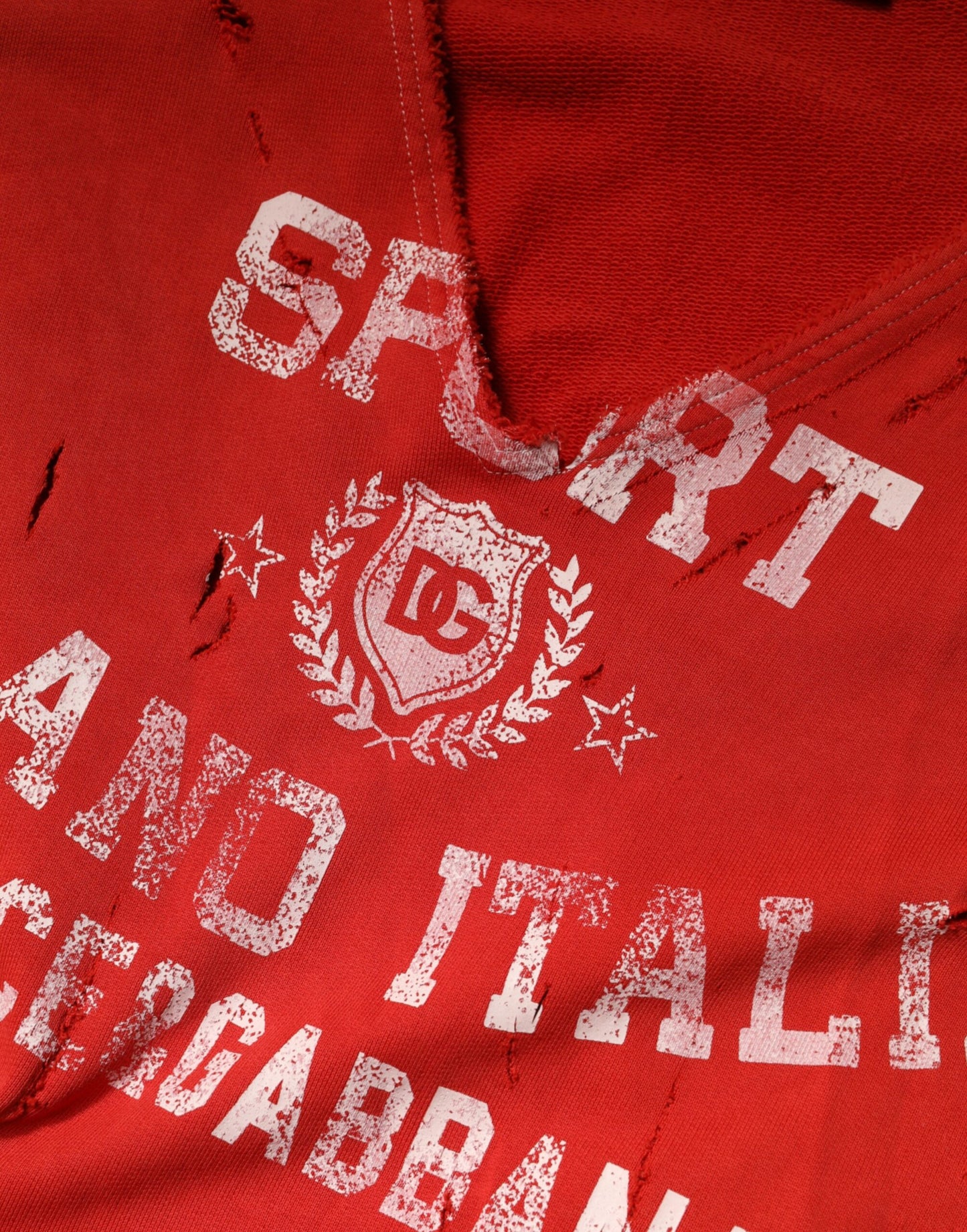Dolce & Gabbana Red Distressed Cotton V-Neck Sweatshirt Men  Sweater
